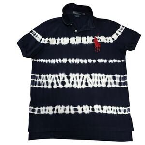 Vintage Polo Ralph Lauren Tie-Dye Polo Blue & White Red Big Pony Men's Large